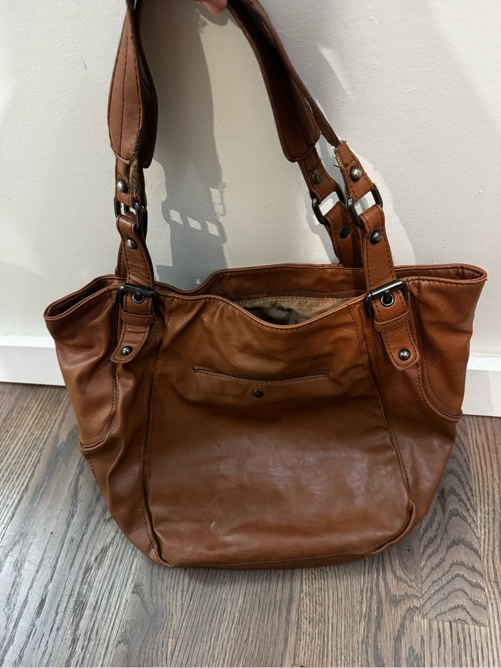 Nine West Cognac Leather Shoulder Tote